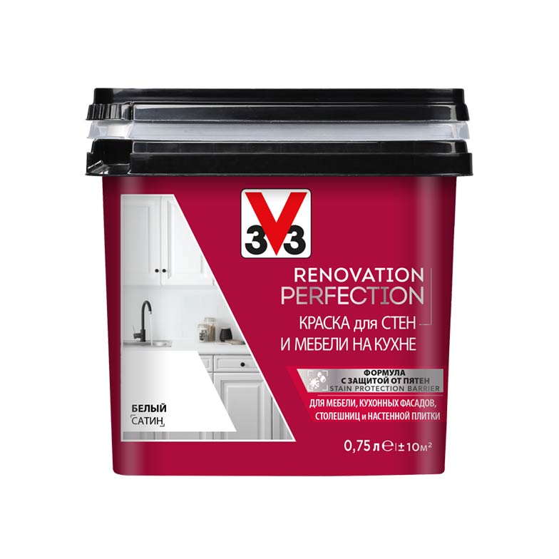 Краска для стен и мебели на кухне V33 Renovation Perfection маренго 0,75л